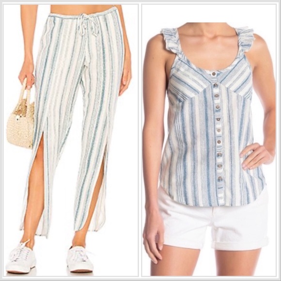 Chaser Set Linen Tank Top with Drawstring Pants Size Medium Blue/White. NWT - Picture 1 of 12